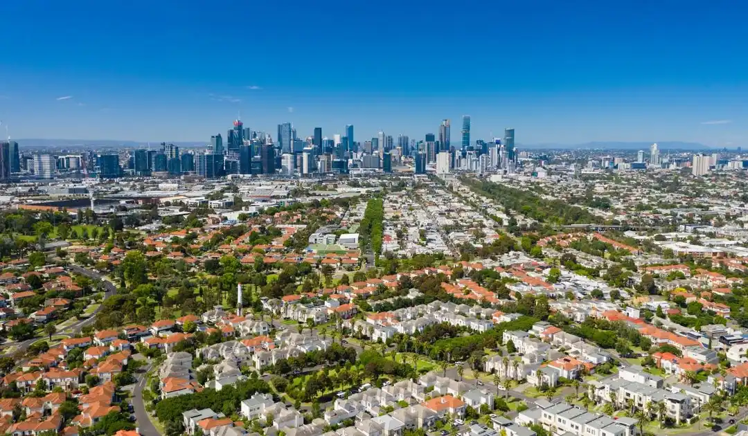 Aerial view of Melbourne's south-eastern suburbs